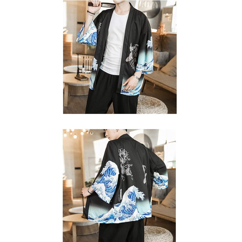 Seidarise Men's Haori Jacket Kimono Cardigan Yukata Noragi Happi Coat - Image 2